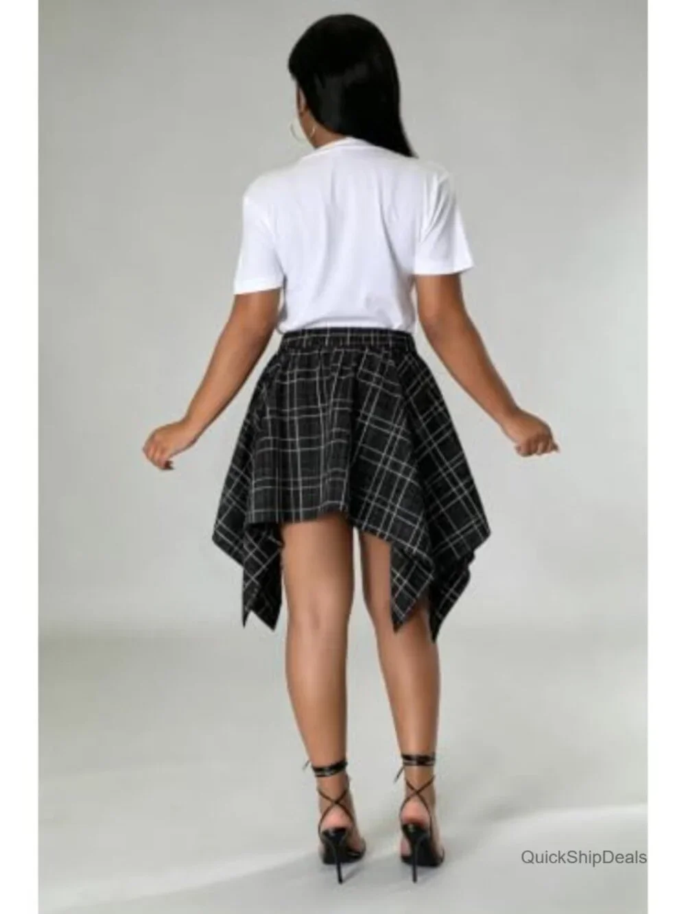Plaid Asymmetrical High Low Skort Polyester Spandex Mini Punk